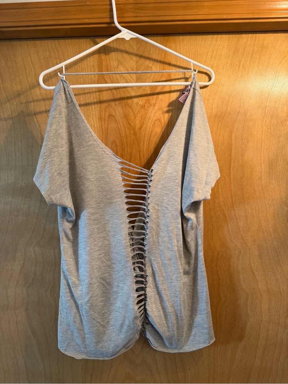 love on a hanger Gray Short Sleeve Top with Ladder Front Cutout